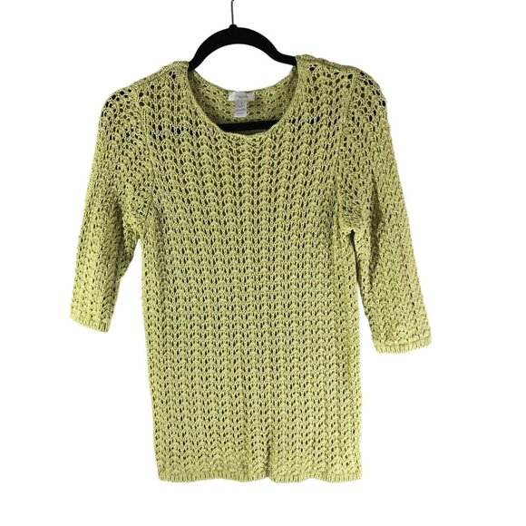 Chicos Womens Open Knit Crochet 3/4 Sleeve Sweater Light Green 1 (US Size M/8) - Picture 1 of 4